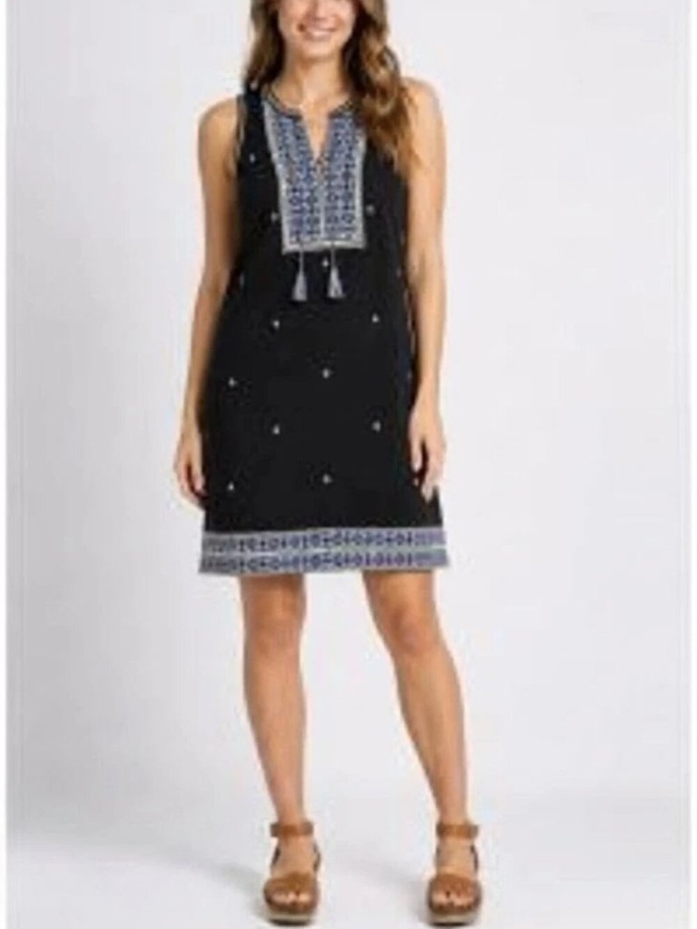 Madewell Embroidered Suncoast V-Neck Cotton Mini Dress Intricate Blue 12 NWOT
